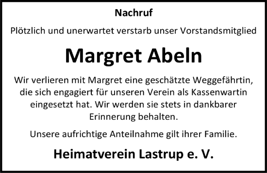 Anzeige von Margret Abeln von OM-Medien