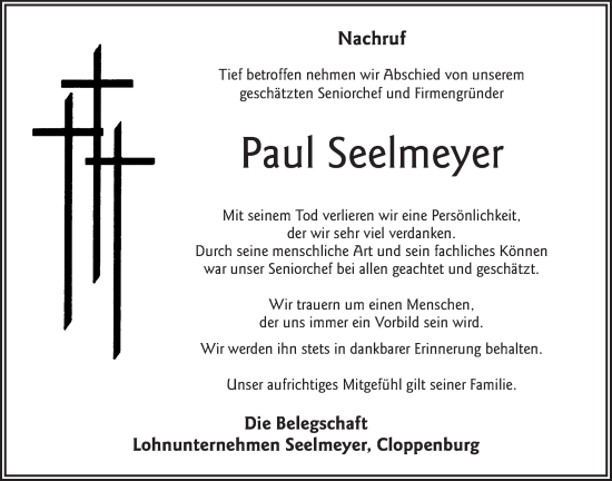 Anzeige von Paul Seelmeyer von OM-Medien