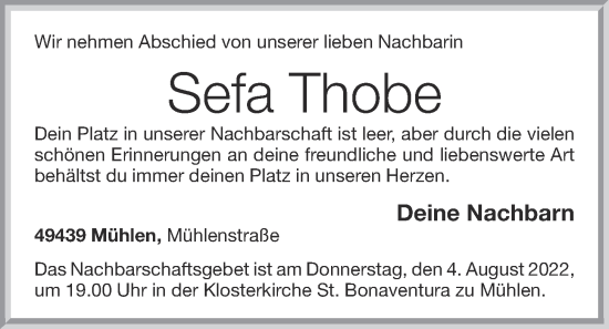 Anzeige von Sefa Thobe von OM-Medien