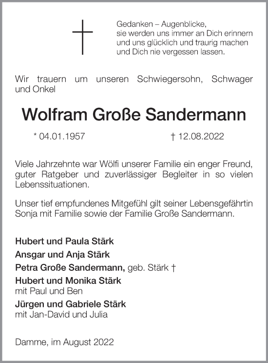 Anzeige von Wolfram Große Sandermann von OM-Medien