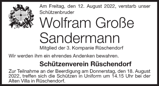 Anzeige von Wolfram Große Sandermann von OM-Medien