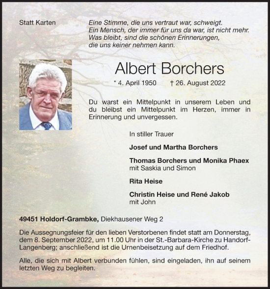 Anzeige von Albert Borchers von OM-Medien