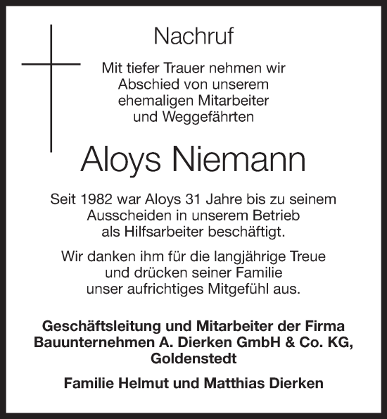 Anzeige von Aloys Niemann von OM-Medien