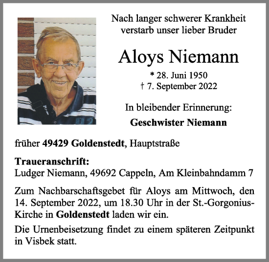 Anzeige von Aloys Niemann von OM-Medien