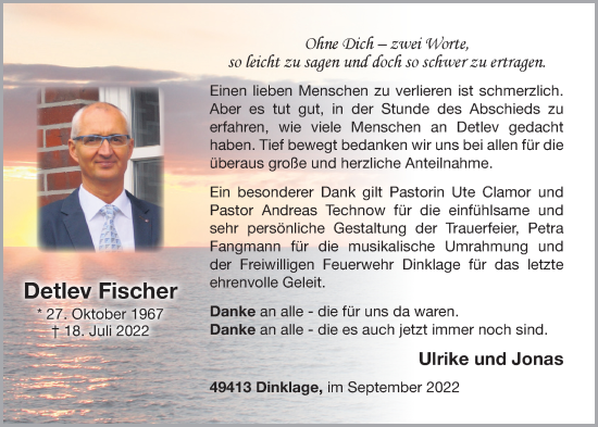 Anzeige von Detlev Fischer von OM-Medien