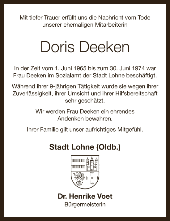 Anzeige von Doris Deeken von OM-Medien