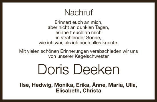 Anzeige von Doris Deeken von OM-Medien