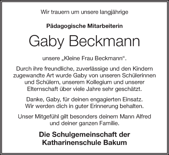 Anzeige von Gaby Beckmann von OM-Medien