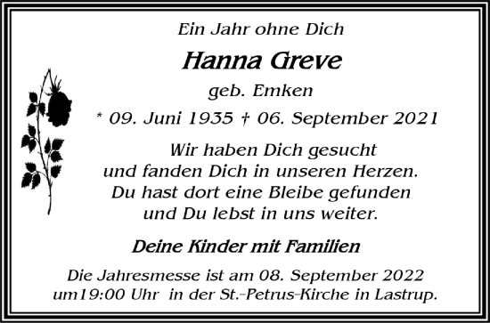 Anzeige von Hanna Greve von OM-Medien