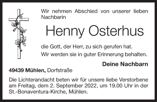 Anzeige von Henny Osterhus von OM-Medien