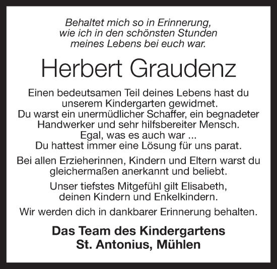 Anzeige von Herbert Graudenz von OM-Medien