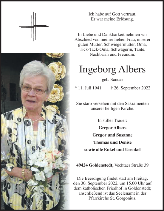 Anzeige von Ingeborg Albers von OM-Medien