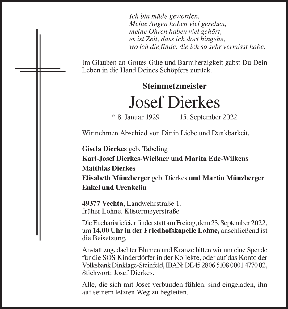 Traueranzeigen Von Josef Dierkes | Om-trauer.de