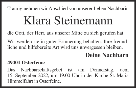 Anzeige von Klara Steinemann von OM-Medien