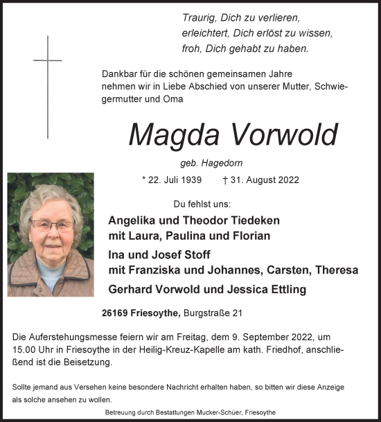 Anzeige von Magda Vorwold von OM-Medien