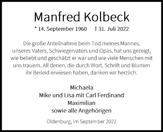 Anzeige von Manfred Kolbeck von OM-Medien