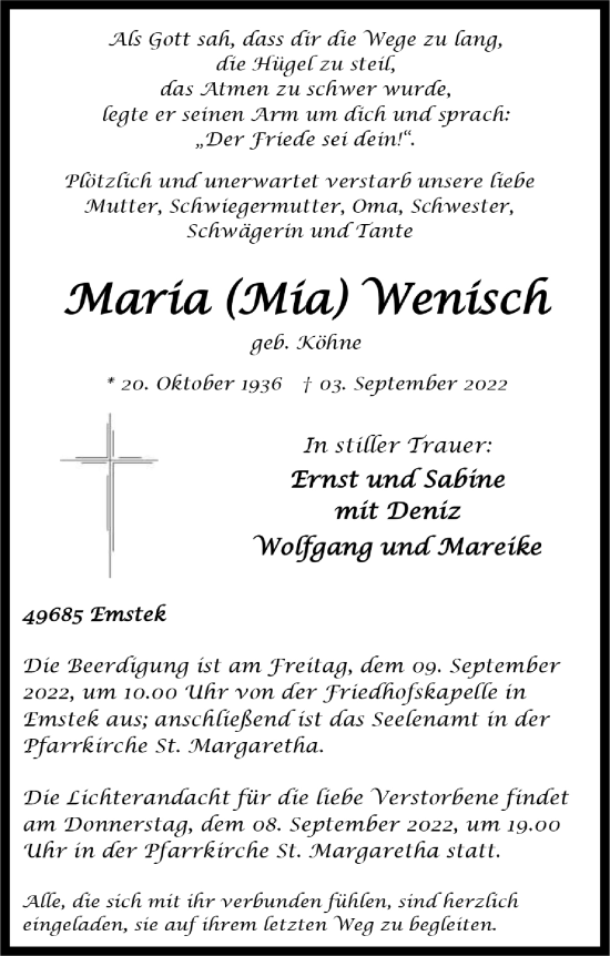 Anzeige von Maria Wenisch von OM-Medien