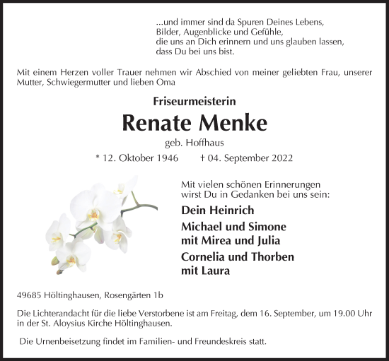 Anzeige von Renate Menke von OM-Medien