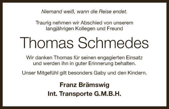 Anzeige von Thomas Schmedes von OM-Medien