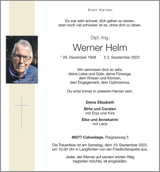 Anzeige von Werner Helm von OM-Medien