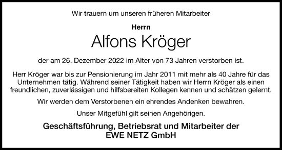 Anzeige von Alfons Kröger von OM-Medien