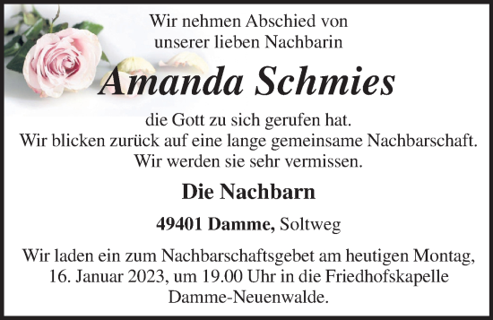 Anzeige von Amanda Schmies von OM-Medien