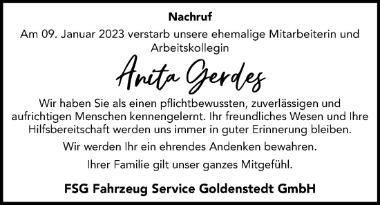 Anzeige von Anita Gerdes von OM-Medien