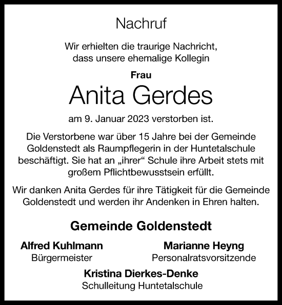 Anzeige von Anita Gerdes von OM-Medien