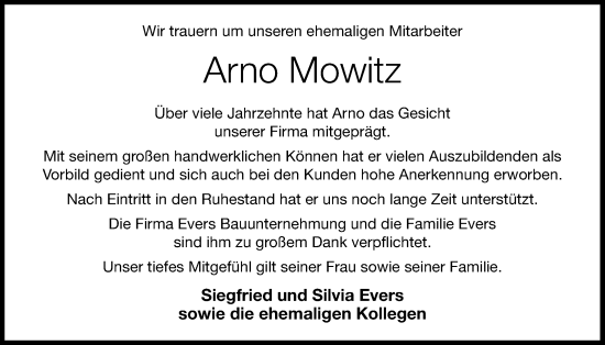 Anzeige von Arno Mowitz von OM-Medien