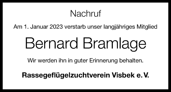 Anzeige von Bernard Bramlage von OM-Medien