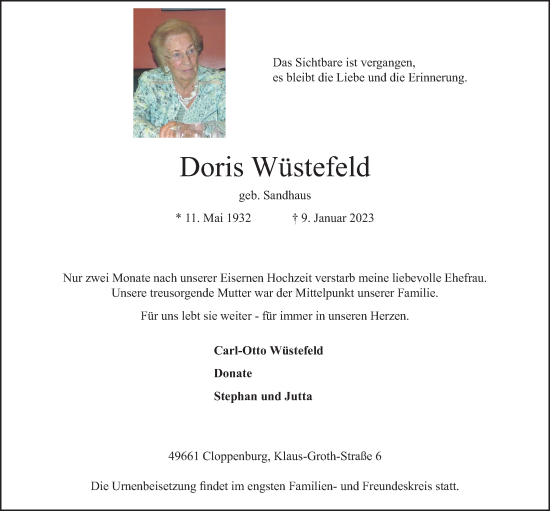 Anzeige von Doris Wüstefeld von OM-Medien