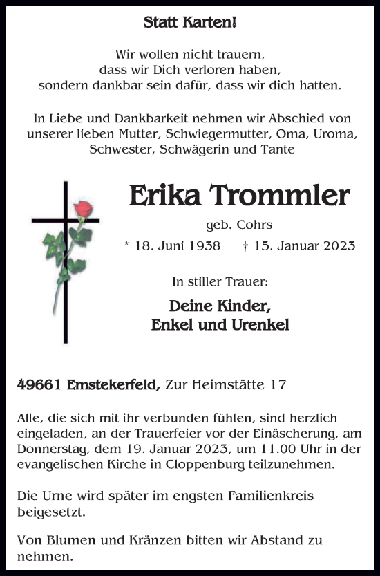 Anzeige von Erika Trommler von OM-Medien