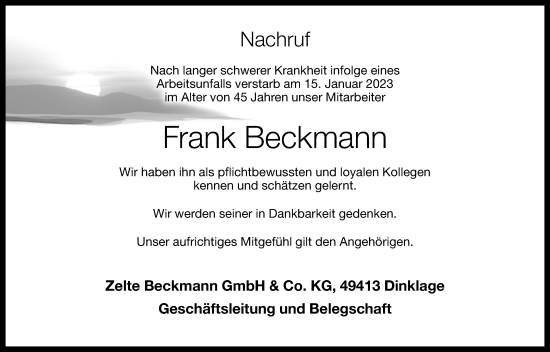 Anzeige von Frank Beckmann von OM-Medien