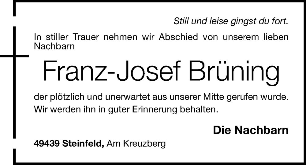  Traueranzeige für Franz-Josef Brüning vom 28.01.2023 aus OM-Medien