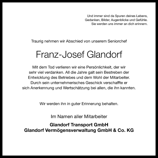 Anzeige von Franz-Josef Glandorf von OM-Medien