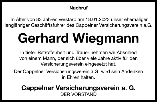 Anzeige von Gerhard Wiegmann von OM-Medien