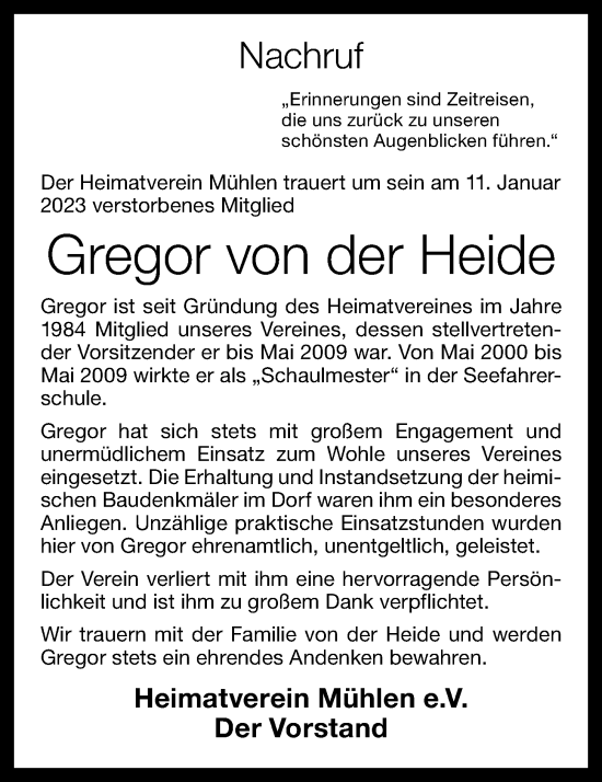 Anzeige von Gregor von der Heide von OM-Medien