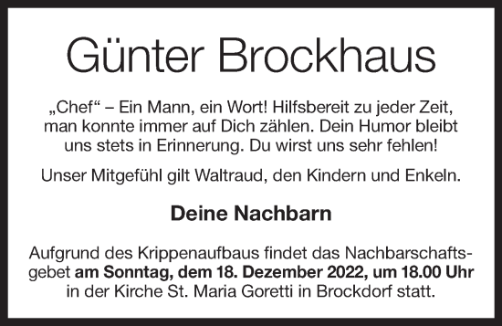 Anzeige von Günter Brockhaus von OM-Medien