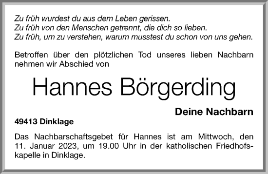 Anzeige von Hannes Börgerding von OM-Medien