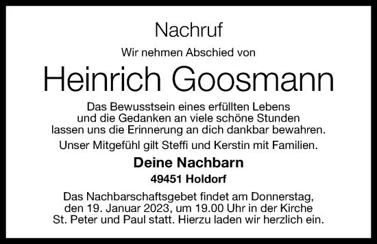 Anzeige von Heinrich Goosmann von OM-Medien