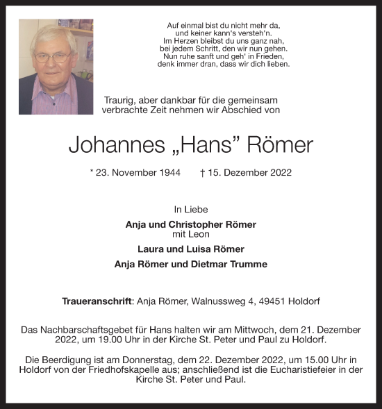 Anzeige von Johannes Römer von OM-Medien