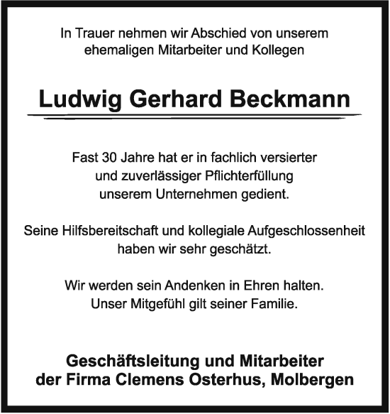 Anzeige von Ludwig Gerhard Beckmann von OM-Medien