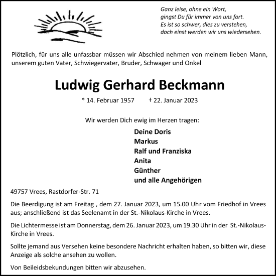 Anzeige von Ludwig Gerhard Beckmann von OM-Medien