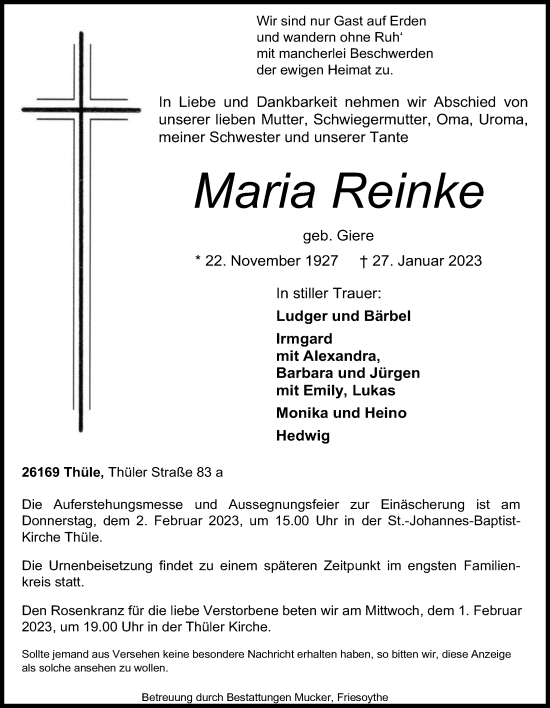 Anzeige von Maria Reinke von OM-Medien