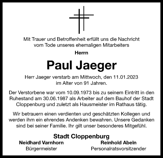 Anzeige von Paul Jaeger von OM-Medien