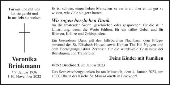 Anzeige von Veronika Brinkmann von OM-Medien