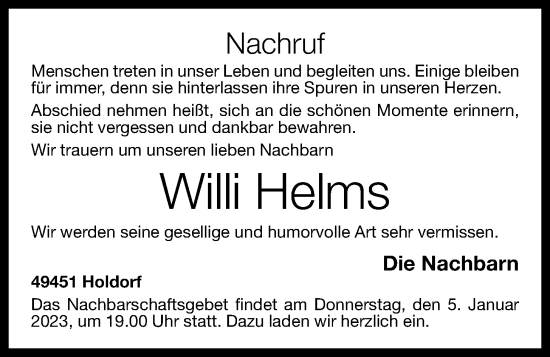 Anzeige von Willi Helms von OM-Medien