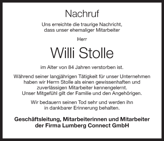 Anzeige von Willi Stolle von OM-Medien