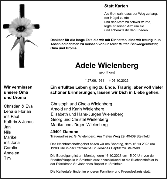 Anzeige von Adele Wielenberg von OM-Medien