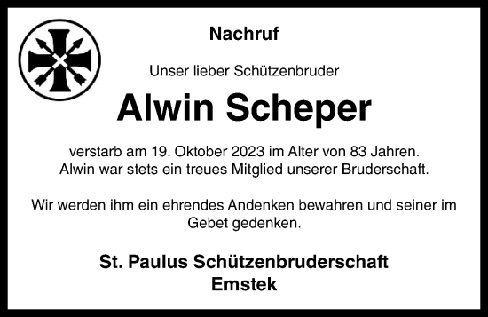 Anzeige von Alwin Scheper von OM-Medien